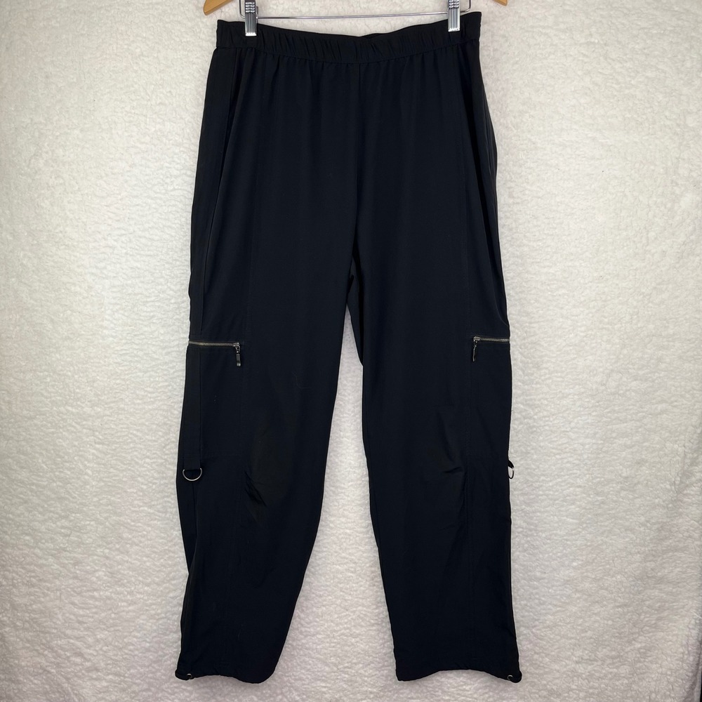 Zenergy by Chico's Black Cargo Pants Size 2 Elastic Waist Zipper Pockets Bungee